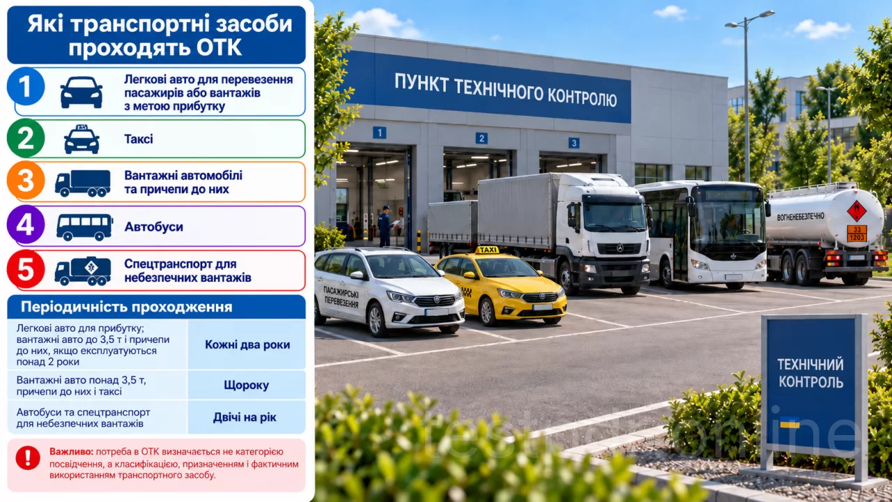 Потреба в ОТК залежить від виду, віку та використання транспортного засобу. Межа 3,5 т у цій схемі стосується вантажопідйомності.