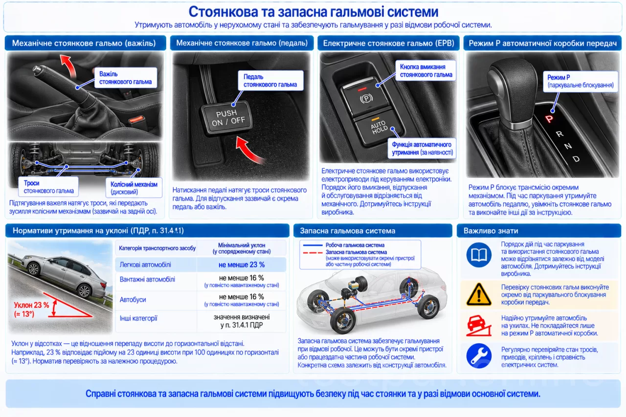 Стоянкова та запасна гальмові системи