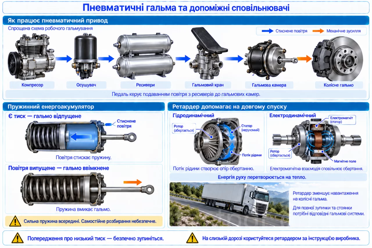 Пневматичні гальма та допоміжні сповільнювачі