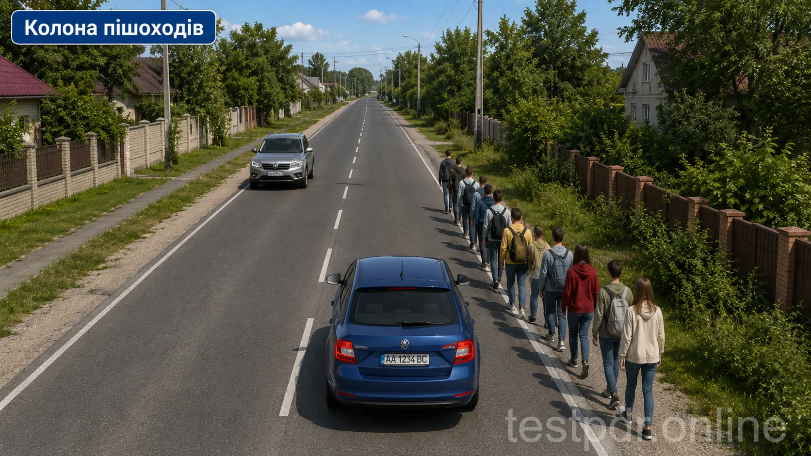 Організована група на проїзній частині ілюструє поняття колони. Супровідників і засоби позначення тут не показано. Повні вимоги розглянемо в темі 4.
