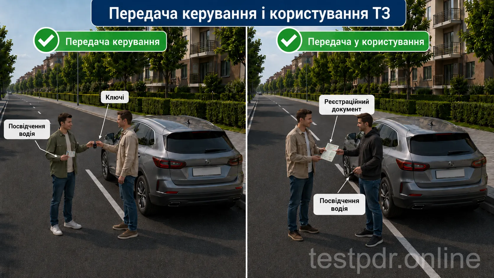Керування передають водієві з посвідченням відповідної категорії. Для користування автомобілем також потрібний реєстраційний документ.