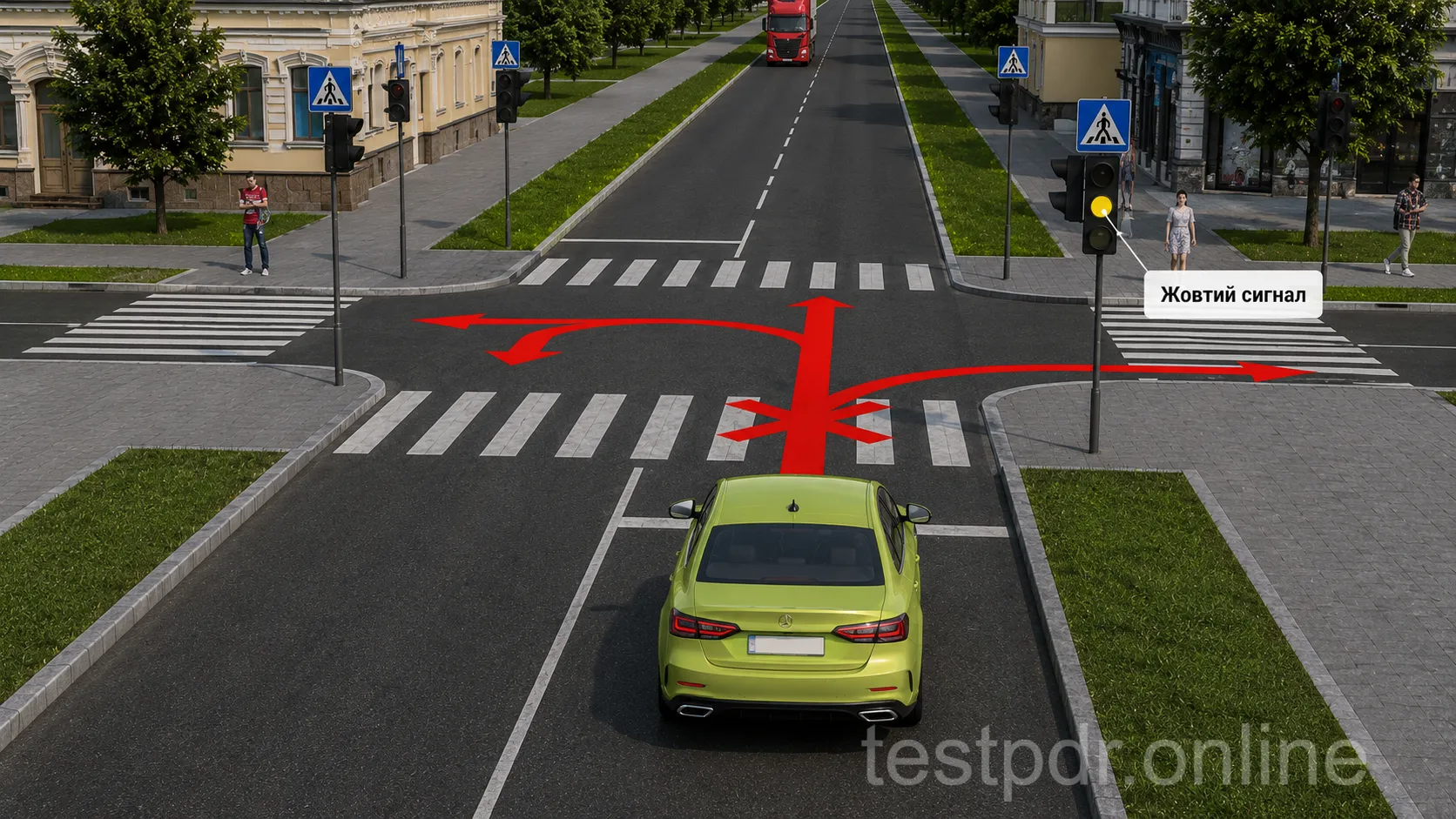 Постійний жовтий сигнал забороняє рух і попереджає про зміну сигналів.