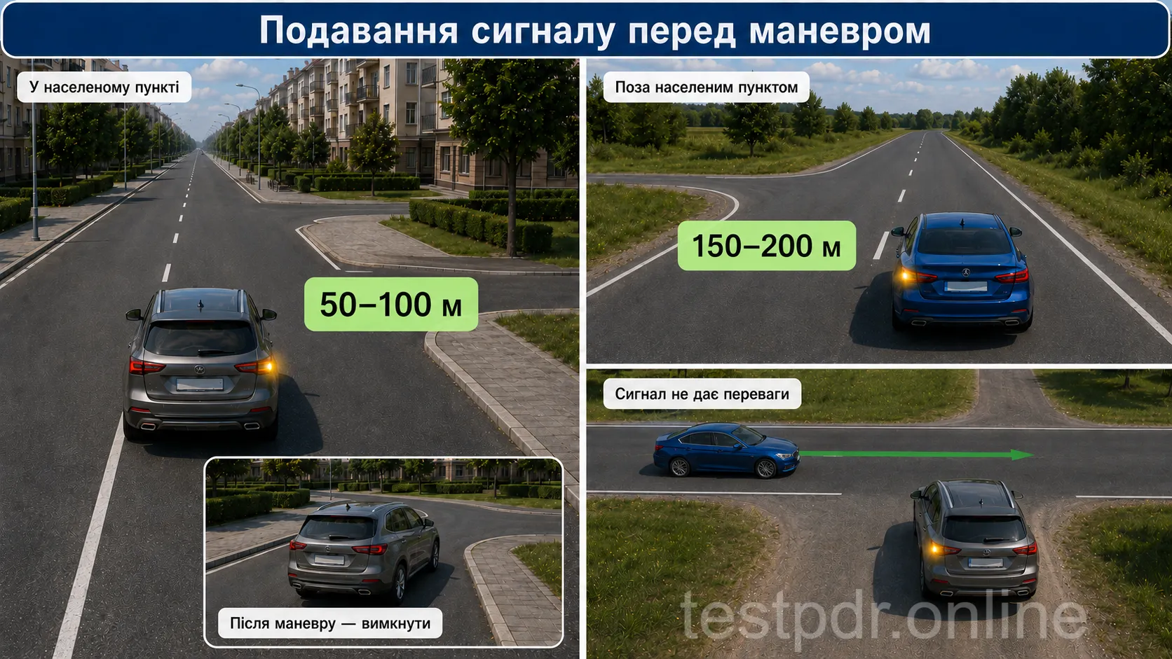 Сигнал подають завчасно, припиняють у належний момент і ніколи не вважають підставою для переваги.