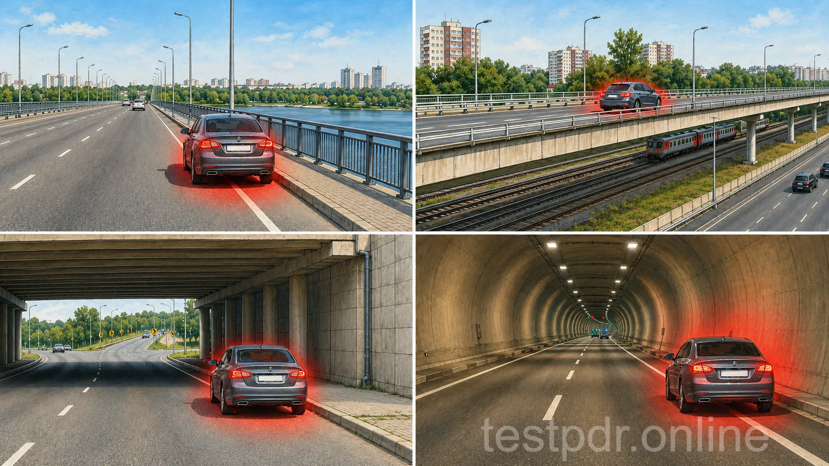 На мостах, шляхопроводах, естакадах, під ними та в тунелях зупинка заборонена.