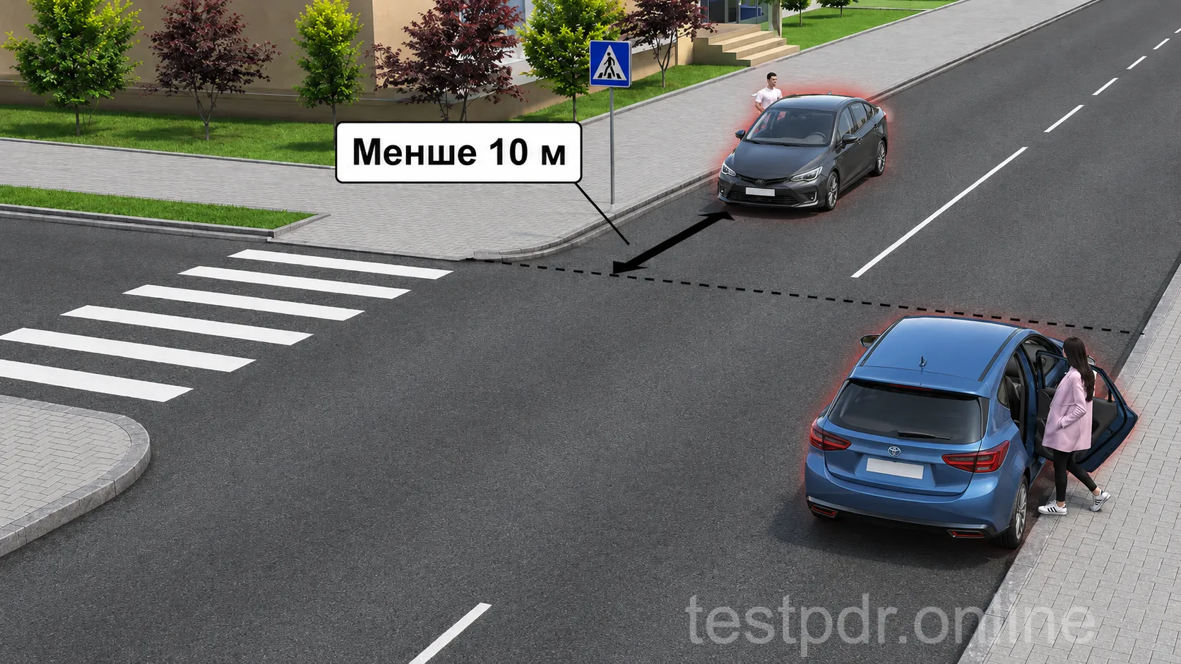 Біля перехрестя відстань відлічують від краю перехрещуваної проїзної частини.