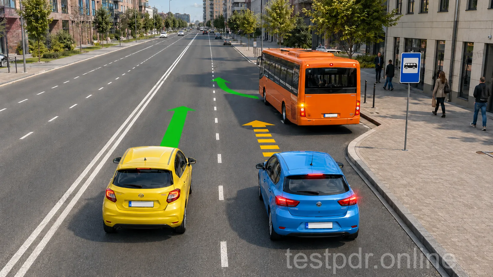 У населеному пункті дайте маршрутному автобусу можливість розпочати рух із позначеної зупинки в заїзній кишені.