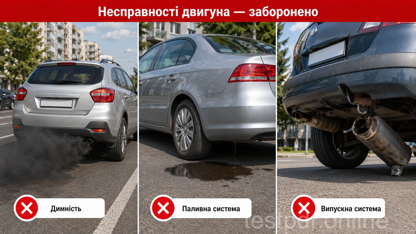 Надмірна димність, витік палива та несправний випуск потребують усунення. Справність автомобіля допомагає зберегти безпеку руху й зменшити забруднення довкілля.