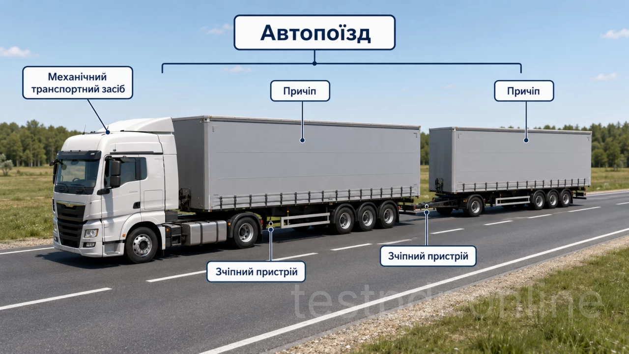 Механічний транспортний засіб і причепи, з'єднані зчіпними пристроями, утворюють автопоїзд.