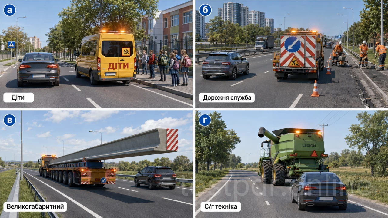 Оранжеві маячки позначають різні джерела небезпеки. Вони не дають автоматичного права проїхати першими.