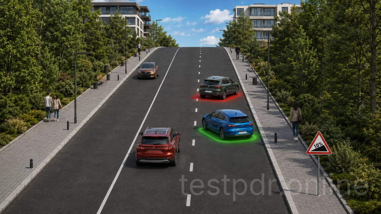 Біля місць із пішохідним рухом автомобіль ставлять під кутом передньою частиною до краю, а на підйомі — задньою.