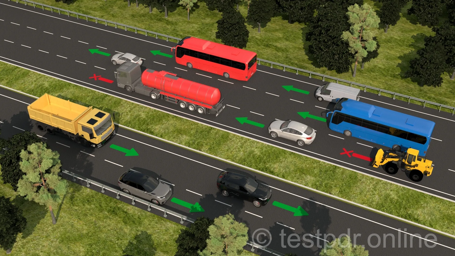 У реальній поїздці лінії, стрілки й положення інших автомобілів потрібно читати як одну дорожню ситуацію.