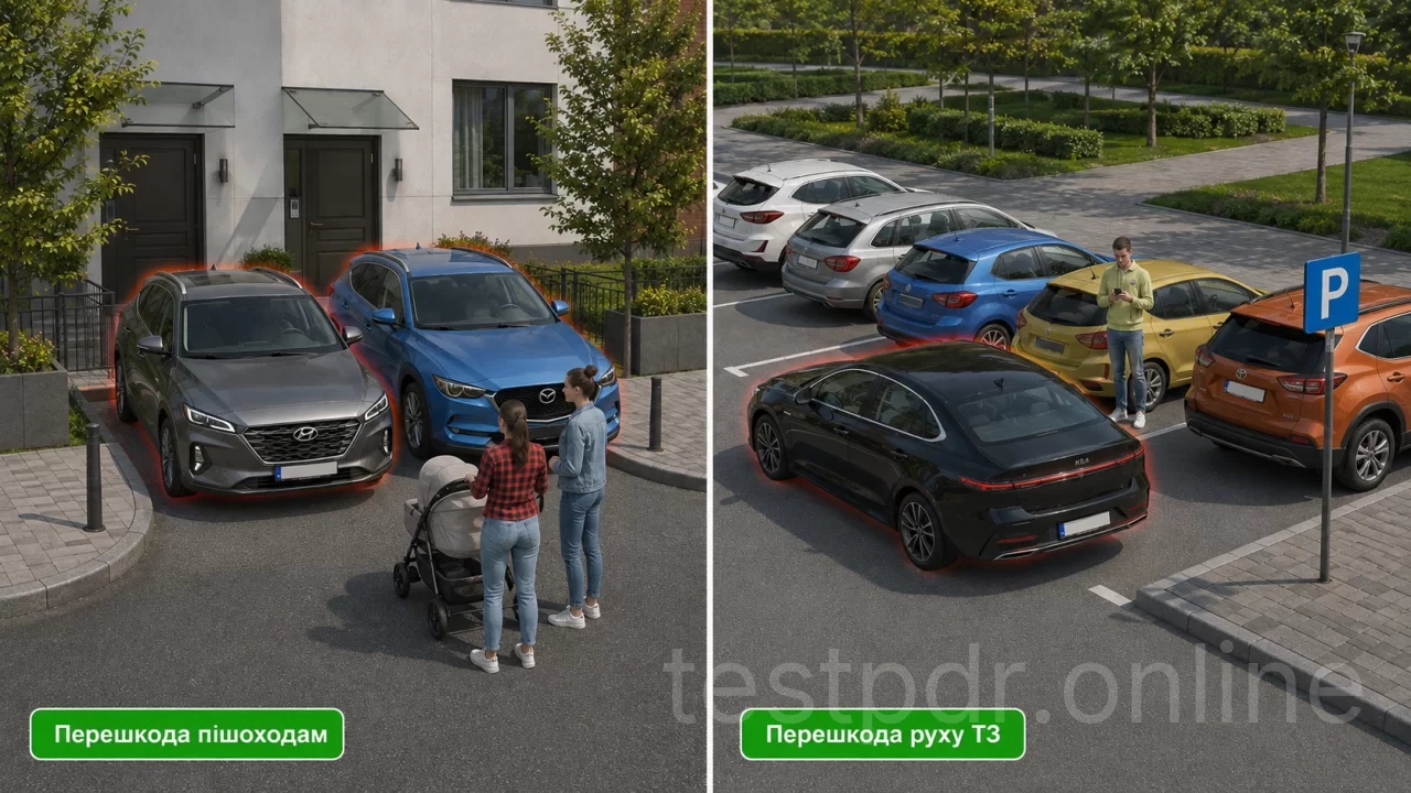 Стоянка не повинна блокувати нормальний рух транспортних засобів або людей.