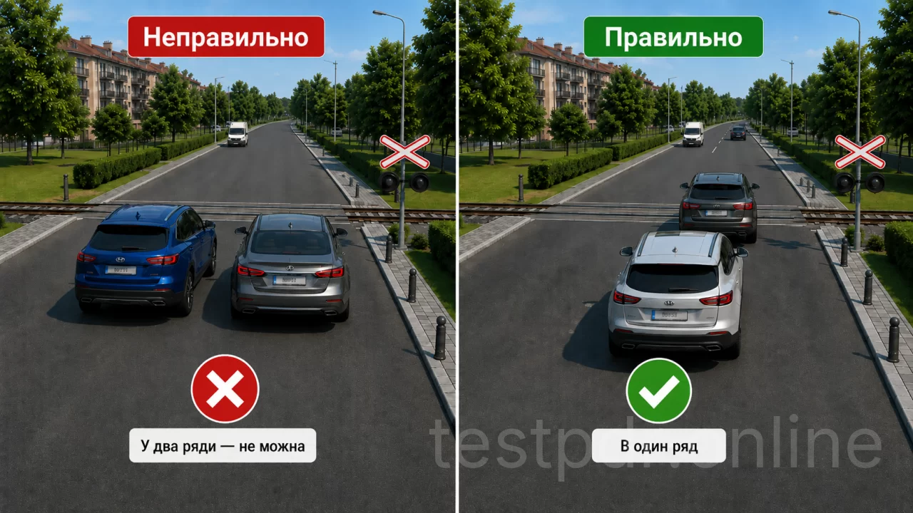 Якщо кількість смуг перед переїздом не визначена знаками або розміткою, проїжджайте його лише в один ряд.