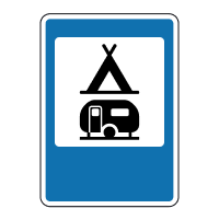 Дорожній знак 6.20 Ділянка для табору автотуристів і місце стоянки причепів у кемпінгу.