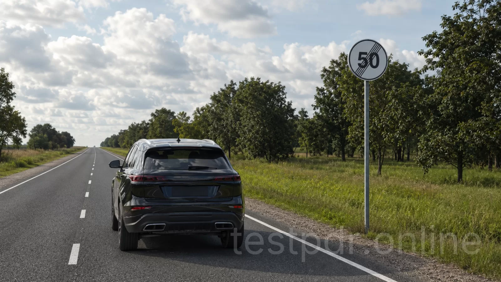 З якою максимальною швидкістю дозволено рух на цій ділянці дороги водію чорного автомобіля? З якою максимальною швидкістю дозволено рух на цій ділянці дороги водію чорного автомобіля?