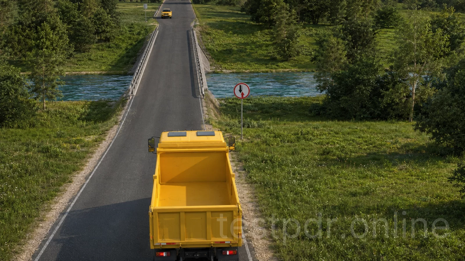 Хто з водіїв має перевагу під час зустрічного роз'їзду в даній ситуації? Хто з водіїв має перевагу під час зустрічного роз'їзду в даній ситуації?