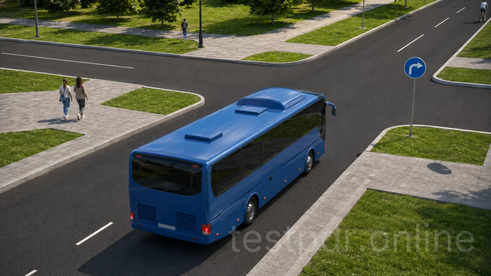 Чи дозволено водієві автобуса, що рухається за встановленим маршрутом, повернути ліворуч у зображеній ситуації? Чи дозволено водієві автобуса, що рухається за встановленим маршрутом, повернути ліворуч у зображеній ситуації?
