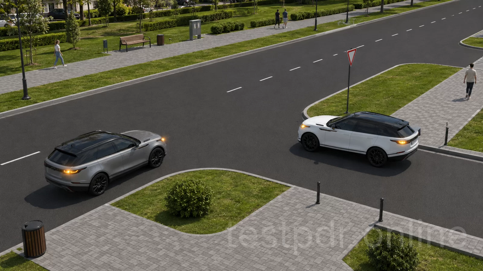 Ви водій, рухаючись на сірому автомобілі вирішили повернути праворуч на другому перехресті. Ви: Ви водій, рухаючись на сірому автомобілі вирішили повернути праворуч на другому перехресті. Ви: