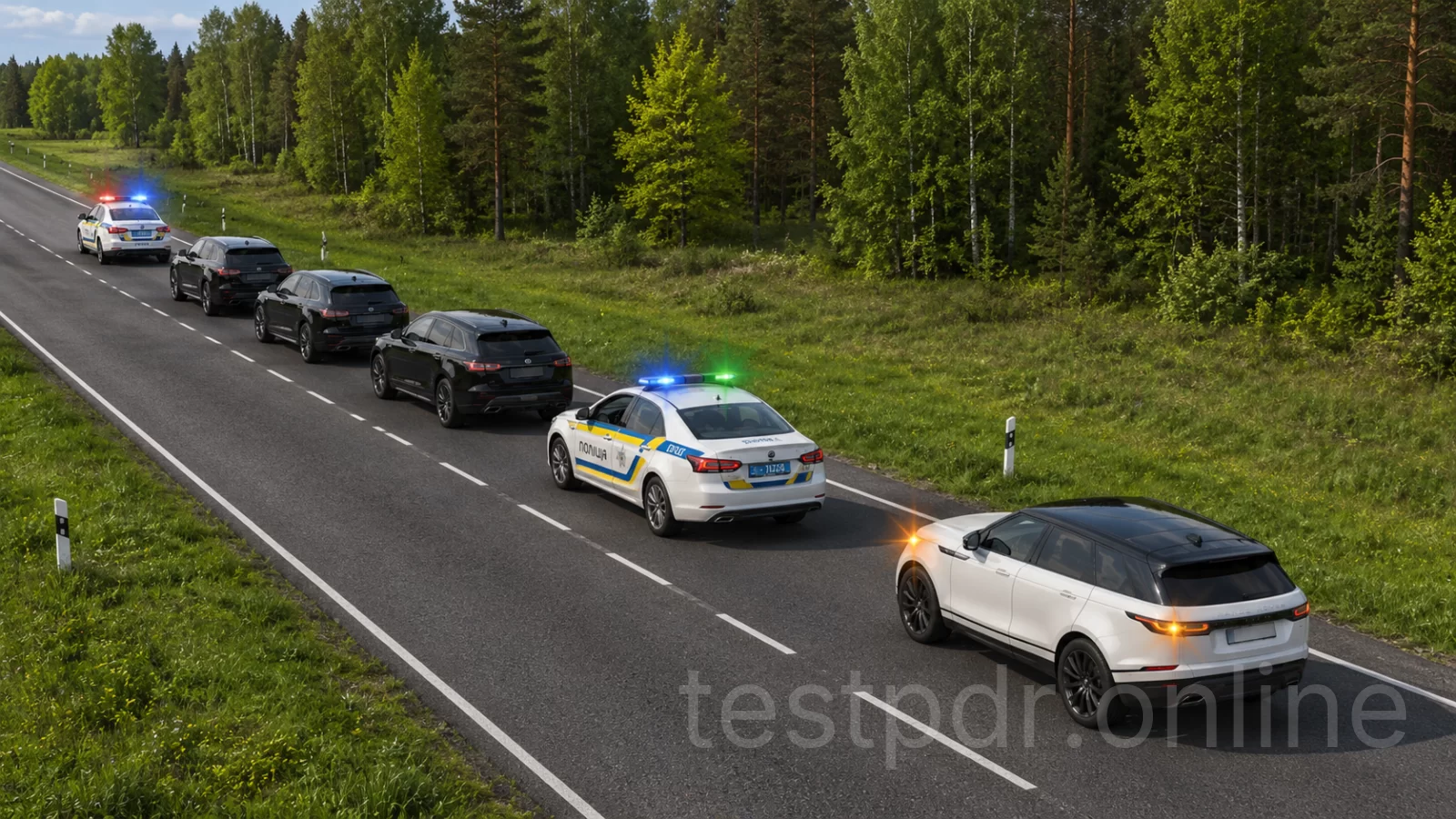 Чи дозволено водієві білого автомобіля виконати обгін у цій ситуації? Чи дозволено водієві білого автомобіля виконати обгін у цій ситуації?