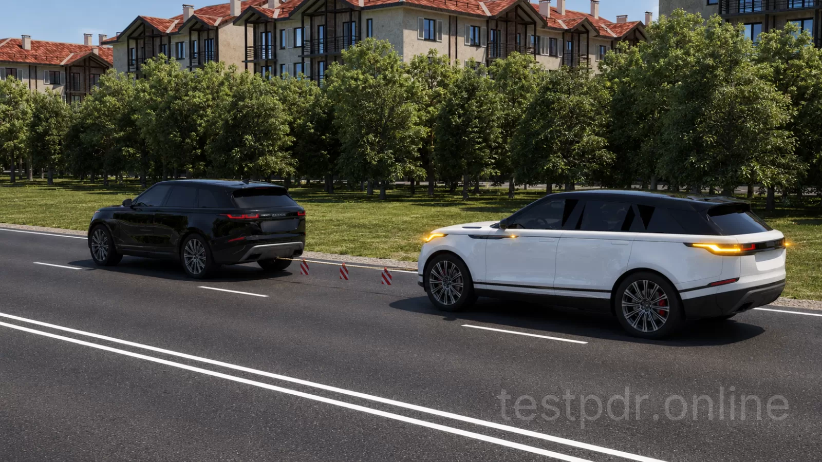 З якою швидкістю дозволено рух водію чорного автомобіля на цій ділянці дороги? З якою швидкістю дозволено рух водію чорного автомобіля на цій ділянці дороги?